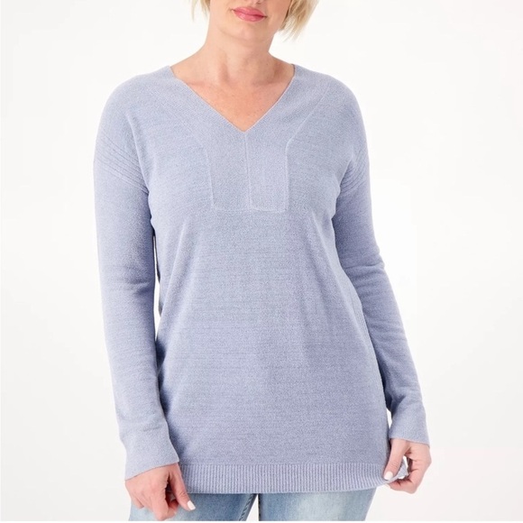 Barefoot Dreams Women’s CozyChic Ultra Lite V Neck Pullover Sweater Lilac - Picture 1 of 9